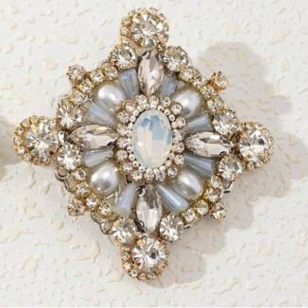 Rhinestones with Faux Pearl, Iridescent Faux Gemstone Victorian Statement Brooch
